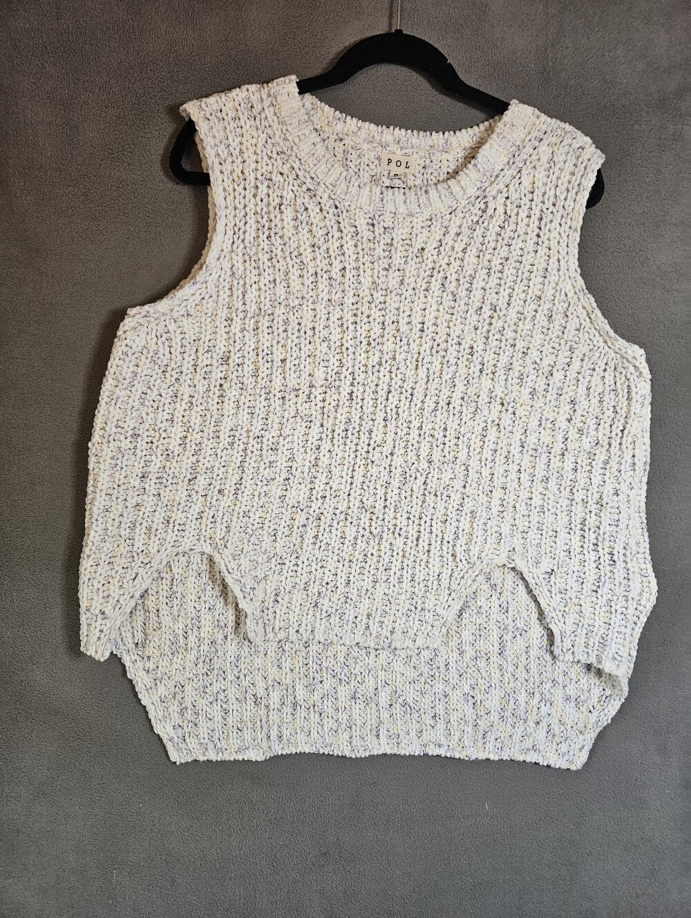 Pol Womens Small Boho Sweater Vest Oversized Cable Knit Soft Hi Low Chunky